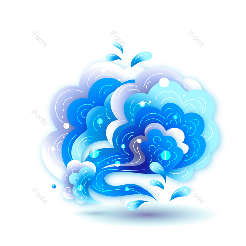 水花图片,蓝色元素,素材PNG,手绘波浪免抠素材